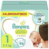 Pampers Baby Windeln Größe 1 (2-5kg) Premium Protection, 96 Stück, HALBMONATSBOX, Pampers Weichster Komfort Und S