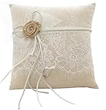 HESHIFENG. party & accessories Vintage Hochzeit Ringkissen Sackleinen Jute Spitze Blumen 21cmx 21cm (R637)