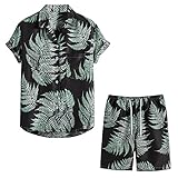 AXIU Herren 2-Teiliges Outfit Sommer Herrenpyjama eingestellt Zweiteiler Farbe Cartoon gedruckt Shirts + Kurze Hose Set Lose Soft Individualität Urlaub Strand DüNne Sets Freizeitanzug