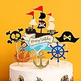 Cymeosh 7 Stücke Piraten Kuchen Topper Cupcake, Pirate Tortenstecker Piraten Kuchendeckel Happy Birthday Tortendeko für Baby Shower Kinder Geburtstag Halloween Party Muffin Dek