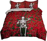 AmenSixye 3D Skeleton Bettwäsche Set Schädel Bettbezug 2/3Pcs Quilt Abdeckung Mit Kissenbezug Königin König Größe Weiche Mikrofaser Stoff Bettwäsche220x240cm 3Stück