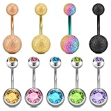 MODRSA 9Stück 14G Buntes CZ Inlaid Bauchnabelpiercing Chirurgenstahl Damen Matte Kugeln Banane Barbells Piercing 10MM Nabel Ringe Körperschmuck