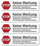 Hochwertige große Aufkleber: keine Werbung für Briefkasten, 4 Stück (je 11,5 x 3 cm) - weiß