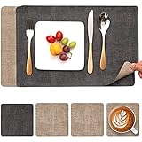 Myir JUN Tischsets Abwaschbar Leder und Untersetzer, Doppelseitigen Platzset 4er Set rutschfest PU Platzdeckchen Leder Kunstleder Tischset (Grau Beige, Tischsets und Untersetzer)