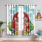 LucaSng Blickdicht Vorhang Wärmeisolierender - Blau Himmel Bauernhof Tiere - 183x160 cm Junge mit Mädchen Schlafzimmer Wohnzimmer Kinderzimmer - 3D Digitaldruck mit Ösen Thermo Vorhang