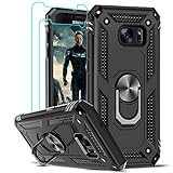 LeYi Hülle für Samsung Galaxy S7 Ständer Handyhülle mit 2 Panzerfolie Schutzfolie,Militär Standard Stoßfest Case Metall Ring Handy Hüllen Outdoor Schutzhülle für Samsung Galaxy S7 Cover Jungen Schw