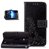 Kompatibel mit Schutzhülle Nokia Lumia 630/635 Hülle Handyhülle Lederhülle,Malerei Schmetterling PU Lederhülle Flip Hülle Cover Ständer Etui Karten Slot Wallet Tasche Case Schutzhülle,Schw