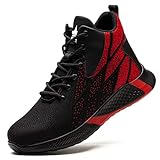 JUDBF Sicherheitsstiefel Herren s3 Leicht Sicherheitsschuhe Hoch Arbeitsschuhe Stahlkappe Atmungsaktiv Schutzschuhe Damen 8081Red/40