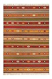 Kelim Teppich aus Bester Wolle, nachhaltig, handgewebt, Naturfaser Teppiche geeignet für Wohnzimmer, Schlafzimmer, Flur, Esprit Home Jaipur (80 x 150 cm, Bunt)