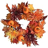 GAXQFEI Diy Fall Kranz Halloween-Dekorationen, Autumnweder Supplies Mit Weinrebe-Kranz Kürbis-Ahornblätter Künstliche Beeren, Herbsternte Halloween Decor Indoor O
