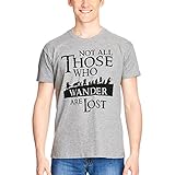 Elbenwald Herr der Ringe T-Shirt mit Gefährten Frontprint und Not All Those who Wander Are Lost Spruch für Herren grau - M