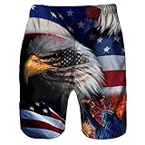 MAYOGO Amerika Flagge Druck Midi Beachshorts Boardshorts Strand Shorts Badeshorts Badehose USA Independence Day Flag Schädel 3D Print Männer Lässige S