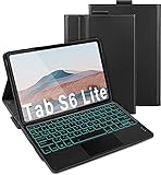 Beleuchtete Bluetooth Tastatur Hülle mit Touchpad für Samsung Galaxy Tab S6 Lite 10,4 Zoll 2020, Abnehmbare QWERTZ Tastatur mit Schutzhülle/Trackpad für Samsung Tablet P610/P615, Schw