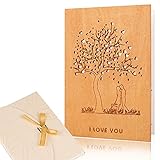 Creawoo handgefertigte hölzerne Ich liebe dich Grußkarte, Holz Geburtstagskarte, Jahrestag Karte, Hochzeitskarte für Sie, ihn, Frau, Ehemann, Freund, F