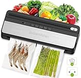 Bonsenkitchen Vakuumierer mit Cutter, 4 in 1 Folienschweißgerät, Vakuumiergerät für Sous Vide Kochen und Trockene & Feuchte Lebensmittel, 15 Vakuumbeutel Ink