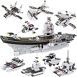 1320 Stück City Flugzeugträger Blöcke Set, Militär Schlachtschiff Modellbau Spielzeug Kit mit Armeeauto, Hubschrauber und Boot, Aufbewahrungbox mit Bodenplattendeckel, Geschenk für Jungen Mädchen 6-12