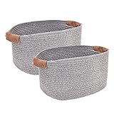 Amazon Brand - Umi 2er Set Baumwollseil Korb mit Griffen, Wäschekorb Geflochten Faltbar Körbe Deko Wohnzimmer Kinderzimmer für Spielzeug Wäsche Handtü