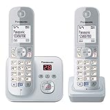 Panasonic KX-TG6822GS DECT Schnurlostelefon mit Anrufbeantworter (strahlungsarm, Eco-Modus, GAP Telefon, Festnetz, Anrufsperre, DUO) perl-silb