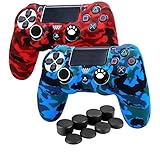 HLRAO Water Transfer Printing (2 Pack Tarnung) Silikon Hülle Skin Case für PS4/Slim/Pro Dualshock 4 Controller mit Aufsätze x 12 FPS Daumengriffkapp