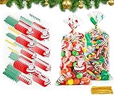 THEXIU Weihnachten Süßigkeiten Tüten Bunte,Befüllen Geschenk tüten, Candy Bar Plätzchentüten, Weihnachten Süßigkeitentüte mit Twist Krawatten,24 Weihnachten Geschenksäckchen Transp