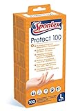 Spontex Protect Einmalhandschuhe aus Vinyl, ungepudert und latexfrei, vielseitig einsetzbar, in praktischer Spenderbox, Größe L, 100er Pack,