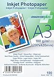 EtikettenPlus Ltd Fotopapier, 100 Blatt, EF3180100, A3 (297x420 mm) 180g/qm glänzend (glossy), wasserfest, sofort wischfest für alle Tinten- und Fotodruck