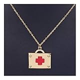 Zubehör Goldfarben-Erste-Hilfe-Kit-Anhänger-Halskette mit dem Roten Kreuz Mini-Medizin-Kasten-Verbindungs-Ketten Schmuck Accessoires Geschenke for Doktor Nurse Geschenk