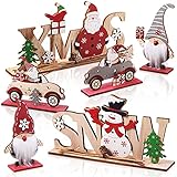 Jetec 6 Stücke Weihnachten Holztisch Schilder Weihnachtsmann Tischplatte Zeichen Schneemann Weihnachten Tischdekoration Weihnachten Holz Tischdekoration für Winter Weihnachten Party Dek
