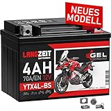 LANGZEIT YTX4L-BS GEL Roller Batterie 12V 4Ah 70A/EN GEL Batterie 12V Motorradbatterie doppelte Lebensdauer entspricht 50314 CTX4L-BS vorgeladen auslaufsicher wartung