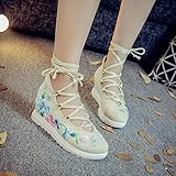 Tluhepa Schuhe Wohnungen Schnüren Sich Oben Herausnehmbarer Innen Hohe Verfolgte Tuchschuhe Bestickt Frauen Sondert Chinesischen Stil Damen Mary Jane Schuhe (Color : Creamy-White, Size : 40)