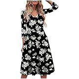 JISHII Kleid für Damen Blumen-Stoffdruck 3/4 Ärmel V-Ausschnitt Plissee Midilang Faltenrock Schlank Leicht Freizeit Elegant Gebunden Taille Beiläufig Frauen Kostüm Nett Reguläre Modisch Rock