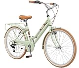 BIKESTAR Alu City Stadt Fahrrad 26 Zoll | 16 Zoll Rahmen, 7 Gang Shimano Damen Rad, Hollandrad Retro Bike mit V-Bremse und Gepäckträger | Mint | Risikofrei T