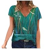 Zshosam T-Shirt Damen Sommer Oberteile V-Ausschnitt Baum Tier Drucken Kurzarm Tee Tops Casual Rundhals Shirt Hemd Bluse für Frauen Teenager M