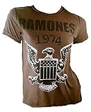 Amplified Damen Lady T-Shirt Stonewash Braun Chocolate Brown Official The Ramones 1974 Merchandise Adler Eagle Logo Special Edition VIP Rock Star Vintage Nähte Aussen Löcher Destroyed L 40