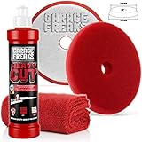 Garage Freaks - Step 1 - Heavy Cut Set Heavy Cut Schleifpolitur 250ml Heavy Cut Foam Pad + Edgeless Superflausch Mikrofaser Poliertuch 40x40cm, 550GSM