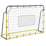 HOMCOM Kickback Fußball Rebounder Tor Rückprallwand Netz für Fußball, Basketball und Baseball, Stahl+PE, Gelb+Schwarz, 184 x 63 x 123