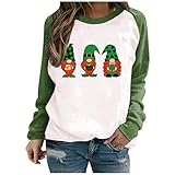 St. Patrick's Day Pullover Damen Sweatshirt Lucky Pullover Shamrock Aufdruck Festlich Grün Lockere Blusenshirt Sweatshirt Freizeit Oberteile Rundhals Kleeblatt L
