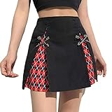 Damen Spitze Patchwork Mini Faltenrock Vintage Hohe Taille Rüschen Harajuku Gothic Kurze Röcke Gr. 44, E-Schw