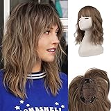 FESHFEN Haarteil Topper mit Bangs, Clip in Toppers Extensions Synthetische Toupet für Frauen Gewellt Wavy Haarverlängerung Pony Toupee Perücken Haarteile Toppers, 35