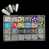 RG-FA Nagel-Strassstein-Set, verschiedene Formen, Kristall, AB-Strasssteine und Edelsteine für Nägel, gemischte Formen, flache Rückseite, Nageljuwelen, 21 Raster-Diamantkomb