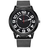 Neu Herren Uhren Mit Arabischen Ziffern Analog Quarz Edelstahl Wasserdicht Mesh UltradüNne Schwarz OberfläChe Silber Armband Herren Quarzuhr Business Quarzspiegel H