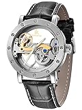 Alienwork IK Automatikuhr Armbanduhr Herren Damen Silber Lederarmband Schwarz Sk