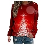 Damen Weihnachten Pullunder Teenager Mädchen Langarm Rundhals Pullover Sweatshirt Weihnachts-3D-Druck Weihnachtspullover Weihnachtspulli Weihnachtsshirt Weihnachtsoutfit Xmas Sweater Shirt Top