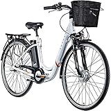 ZÜNDAPP E Damenrad 700c E-Bike Pedelec Z510 Citybike Elektrofahrrad 28' Fahrrad (weiß/orange, 48 cm)