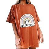 CEFGR Frauen Bluse Sun Moon Star Print Muster Lässig Lose Kurzarm Tops Bluse Tunika Tops Langes Hemd Bunte Tunika Frauen Frühling Bedruckte Mittlere Lässige T-Shirts mit rundem H