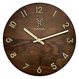 Holzwerk Natur Wanduhr Holz-Uhr Vintage lautloses Uhrwerk ohne Tickgeräusche Braun lautlos aus handgefertigtem Massivholz Natur Holz mit Hirsch Motiv (Braun)
