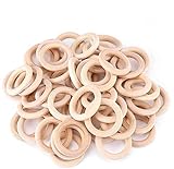 50 Paket Holz Ringe natürliche Holzringe ohne Farbe glatt unvollendete Holz Kreise für Handwerk Beißring Anhänger Anschlüsse Schmuckherstellung (50 mm)