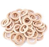 50 Paket Holz Ringe natürliche Holzringe ohne Farbe glatt unvollendete Holz Kreise für Handwerk Beißring Anhänger Anschlüsse Schmuckherstellung (50 mm)