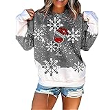 XPDD Pulli Damen Weihnachtspullover Weihnachtsschneemann Drucken Weihnachtspulli Rundhals Lustig Sweatshirt Xmas Druck Langarmshirt Weihnachten Motiv Sweatshirt Festival Casual C