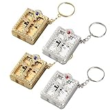 VOSAREA 4 stücke Mini Heilige Bibel Schlüsselanhänger Taschenanhänger Religiöse Gunst Christian Jesus Kristall Schlüsselbund (Golden und Silber)